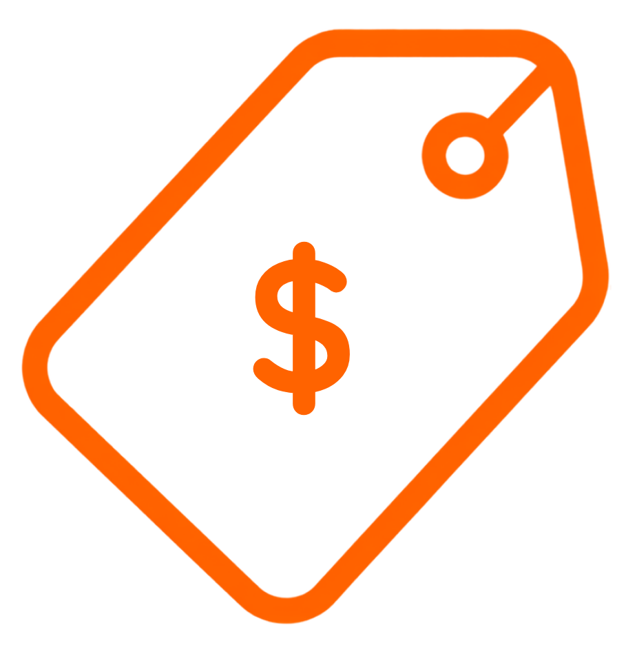 Orange price tag icon with dollar sign